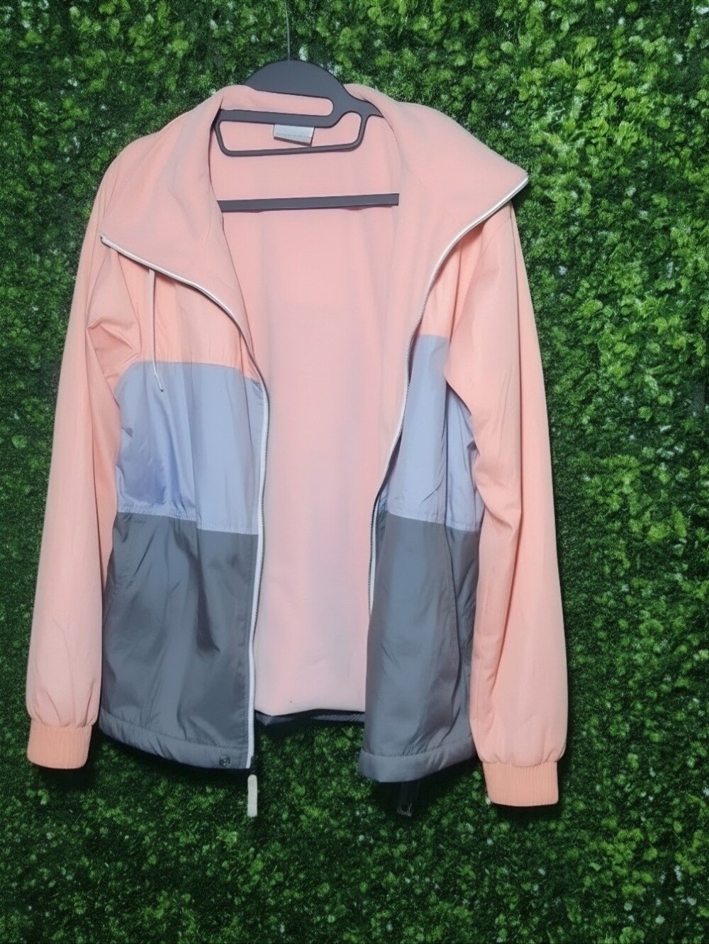 Columbia Pink Gray Tricolored Fleece Lined Windbreaker Jacket Medium